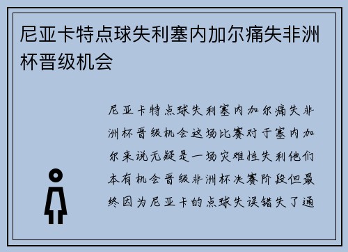 尼亚卡特点球失利塞内加尔痛失非洲杯晋级机会 尼亚卡特点球失利塞内加尔痛失非洲杯晋级机会